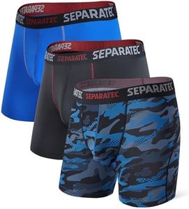 Separatec Mens Underwear with Pouch for balls Anti Chafing Underwear Men Athletic Sport Performance Long Boxer Briefs 3 Pack(XL, Bright Blue/Black/Blue Camo)