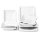 MALACASA Dinner Sets for 6 People, 12-Piece Modern Porcelain Square Plate Set Crockery Set with 6-Piece Dinner Plates/Soup Plates, Service for 6, Series Blance, Off White