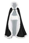 Wedding Cape Hooded Cloak for Bride Winter Reversible with Fur Trim Free Hand Muff Full Length Black 50 inches