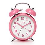 FLOITTUY (Loud Alarm for Deep Sleepers) 4'' Twin Bell Alarm Clock with Backlight for Bedroom and Home Decoration(Pink)