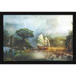 Mad Masters Boat in a Lake Scenery Painting Hanging Photo Frame Decorative Item for Living Room, Bedroom, Home Decor and Wall Decoration (MM 1379, 8x12 Inch, Paper, Without Plexi Glass)