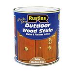 Rustins Quick Dry Outdoor Wood Stain Satin Medium Oak 1ltr- Durable and Weather-Resistant Finish, Fast Drying, Vibrant Color for Decks, Fences, & Furniture, Available in Many Wood Shades