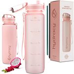 Hydracy Water Bottle with Time Marker -Large 1 Litre BPA Free Water Bottle & No Sweat Sleeve -Leak Proof Gym Bottle with Fruit Infuser Strainer & Times to Drink -Ideal for Fitness Sport & Outdoor