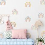 36Pcs Rainbow Wall Decals, Colorful Boho Rainbow Hand Drawn Flower Removable Stick and Peel Wall Stickers, JOENCOST Art Vinyl Waterproof for Girls Kids Room Bedroom Nursery Room