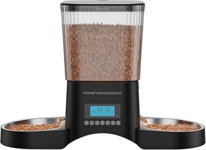 HONEYGUARDIAN Automatic Cat Feeder for 2 Cats, Automatic Cat Food Dispenser, Timed Pet Feeder for Cats and Dogs, Double Pet Feeder with Memory Function, Programmable Portion Control