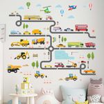 Amimagen Construction Vehicles Car Wall Stickers - Trucks Excavator Tractor Wall Decals - Kids Boys Bedroom Playroom Daycare Wall Decor