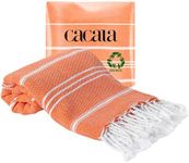 Cacala 100% Turkish Cotton Kitchen Tea Towels, Highly Absorbent Luxury Soft Quick Drying Dish Towel with Hanging Loop for Gym, Yoga, Bath, Sports, Cleaning and Kitchen (23 x 36), Orange