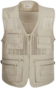 Flygo Men's Summer Mesh Fishing Vest Photography Work Multi-Pockets Outdoors Journalist's Vest Sleeveless Jacket (XX-Large, Off White)