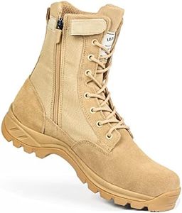 IODSON Men's Military Tactical Boots with Side Zipper, Puncture Resistant Work Boots, Desert Combat Boots, Army Jungle Boots, 8 Inches Lightweight Hiking Boots, Beige, 9.5