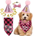 Dog Birthday Party Supplies Birthday Boy Girl Cake Bandana Triangle Scarf Clothes Shirt Cute Dog Hat Dog Bow Tie Collar with 0-8 Numbers for Dog Puppy 1st Birthday Party Outfit(Sweet Style)