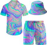 Wdpsuxin Men's 2 Piece Tracksuit Psychedelic Trippy Hawaiian Shirt Shorts Button Down Shirt and Shorts Sets with Bucket Hats 4xl