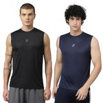 ATICX Men’s Slim Fit Polyester Sleeveless T Shirt Combo - Sando Top Tank Muscle Tee for Sports, Gym, Running (Pack of 2_Black & Blue_M)