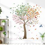 wondever Colorful Large Tree Wall Stickers Tree with Flower Birds Peel and Stick Wall Art Decals for Living Room Bedroom TV Wall (H: 160cm)