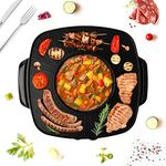 Hot Pot Electric, 2 In 1 Hot Pot Cooker Electric BBQ Hot Pot Double Pot 1350W Chinese Hot Pot Non-stick Hot Pot Barbecue Korean Hot Pot with Heat-insulating Handle Heat Sink Dual-control Switch