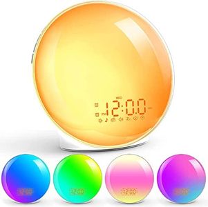 JAKATV Sveglia Luce Wake-up Light con Simulazione Alba/Tramonto Orologio Digitale Luce Notturna con 7 Colori Regolabili Alarm Clock con Radio FM & 8 Suoni Naturali per Bambini Adulti