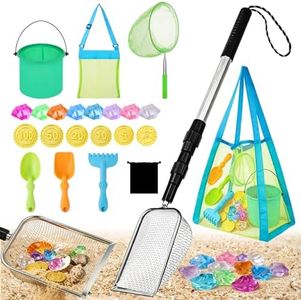 8 Pack Shelling Tools for Beach with Upgraded Shark Tooth Sifter, Sand Sifter, Rake Tooth Shovel, Collapsible Bucket, Fishing Net, Shell Bags for Beach Treasure Hunting Essentials