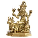 Kartique Brass Lord Shiva Idol in Blessing Posture with Trishul and Damru Shiv Murti Statue with Ma Ganga for Mandir House Warming Mahashivaratri Gift Gold Color Height 5.5 Inch