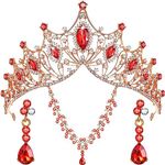 Hicarer 3 Pieces Baroque Queen Crown Set, Tiara Earrings Necklace Crystal Headband Tiaras and Crowns for Women Bridal Wedding Jewelry Halloween Prom Birthday Party Hair Costume Accessories, metal,