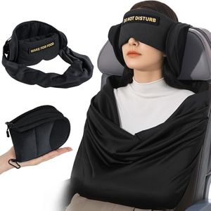 ARLIKSI Travel Pillow and Blanket Set, Airplane Pillow with Eye Mask for Long Flights Sleeping, 360° Head Support Strap Travel Essentials for Plane Car Sleep Neck Upright, Stop Bobblehead (Black)