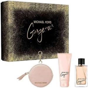 Gorgeous by Michael Kors for Women - 3 Pc Gift Set 3.4oz EDP Spray, 3.4oz Body Lotion, Round Purse