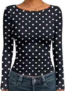 Trendy Queen Women's Boat Neck Tops Long Sleeve Shirts Spots L