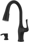 Pfister Wray Kitchen Faucet with Pull Down Sprayer and Soap Dispenser, Single Handle, High Arc, Matte Black Finish, F5297WRYB