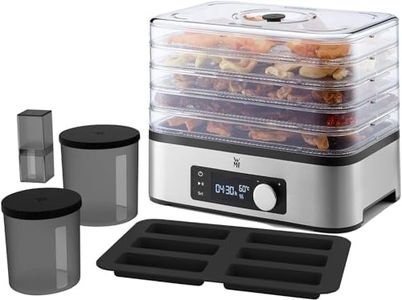 WMF KITCHENminis Déshydrateur, 400 W, Inox, 5 Plateaux sans BPA, Programmable Fruits séchés légumes champignons déshydratés barres de céréales, Cromargan 0415250011