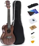 Concert Ukulele Solid Top Mahogany 23 Inch With Ukulele Accessories With Gig Bag,Strap,Nylon String, Guitar Trigger Capo,Pick