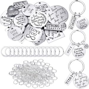 259 Pieces Inspirational Motivational Keychains Charms Bulk Keychains Inspirational Words Charms with Open Jump Rings Key Rings for Various DIY Necklaces, Bracelets