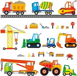 DECOWALL DS9-8064 Transport and Vehicles Wall Stickers Decals for Kids Toddler Bedroom décor car Boys Truck Construction Room Peel and Stick Excavator fire Truck Nursery Living Baby