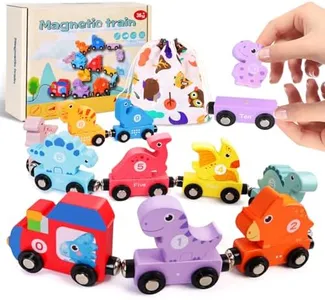 Dinosaur Toys for Kids 3-5, 21PC Magnetic Wooden Train, Dinosaur Stacking Blocks Toys, Match Number & Color, Toddler Montessori Toys, Dinosaur Birthday for Boys Girls 3 4 5 6 Year Old