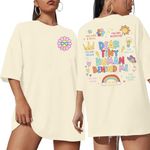 Oversized Teacher Shirts Women Dear Tiny Humans Behind Me Shirt Funny Teacher Life Tee Teacher Gift Short Sleeve Tops, New Apricot, X-Large