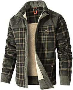 HYPESTFIT Men's Corduroy Plaid Sherpa Lined Flannel Shirt Jacket Fleece Coat