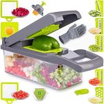 【Aussie Owned Brand】17-in-1 Ashlar Vegetable Chopper Onion Potato Carrot Veggie Cutter Sharp Blades, Pure ABS Mandoline Slicer Dicer & Fruit Chop Kitchen Tools & Gadget with Glove and Peeler