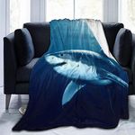 FANSU Fleece Throw Blanket, Kids Adults Microfiber Soft Warm Fluffy Lightweight 3D Printed Flannel Blankets Bed Sofa Blanket Bedspread for Bedroom Sleeping and Camping (Shark,150x100cm)