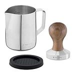 Navaris Coffee Tamper Set - Milk Jug and Stainless Steel Espresso Press with Walnut Handle for Coffee - 51mm Coffee Ground Compressor