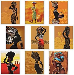 Tenare 9 Pieces Canvas African American Wall Decor Black Girl African Woman Wall Painting Black Art Pictures Retro Style Ethnic Ancient Room Poster Bedroom Bathroom Decor Unframed, 8 x 10 Inch