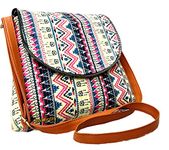 Women's cross body Sling Bag with Flap & Tassel, Adjustable strap - Beige