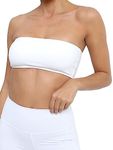 Meladyan Women Sports Bra Strapless Bandeau Solid Wireless Support Bralette Backless Sleeveless Crop Tube Top Yoga Workout, White, Large