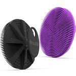 Silicone Body Scrubber Shower Bath Brush 2 Pack, More Hygienic Than Traditional Loofah, Lather Nicely, Long Lasting, Gentle Exfoliating for Women Men Baby Sensitive Skin, Black+Purple