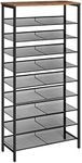 HOOBRO 10-Tier Shoe Rack, Tall Shoe Rack, Shoe Storage Organizer, Industrial Shoe Rack with Adjustable Metal Shelves, Rustic Brown EBF110XJ01