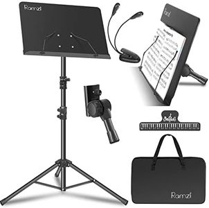 Ramzi Music Stand, Portable Music Stands for Sheet Music 5 in-1 Dual-Use Sheet Music Stands Desktop Book Stand with Book Stand Support, Music Stand Light, Carrying Bag, Sheet Music Clip