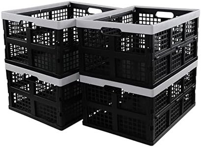Afromy 4-Pack 30 L Plastic Folding Crate, Collapsible Storage Crates Basket, Storage Milk Crates, Black