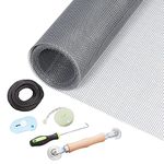 Windows Screen and Screen Door Repair Kit - 48"x118" Fiberglass Mesh Gray with Rolling Tool/Hook/Ruler/Cutter/Spline - Window Screen & Sliding Screen Door Replacement for Windows, TOOLTRIZ