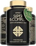 Vitamin B Complex High Strength - Slow Release Super B Complex 60 Tablets - Enriched with Vitamins D & C - Complete Vit B Supplement All 8 Vitamin B12, B6, Folic Acid, Biotin, B1, B2, B3, B5 - UK Made