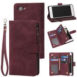 RANYOK Wallet Case Compatible with iPhone 7/8 / SE 2020 (4.7 inch), Premium PU Leather Zipper Flip Folio Wallet with Wrist Strap Magnetic Closure Built-in Kickstand Protective Case (Wine Red)