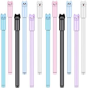 IBosins 12 Pieces Cute Cat Pen 0.5 mm Gel Kawaii Pens Black Ball Point Japanese Pens for Cat School Office Supplies Kawaii Accessories for Cat Lovers