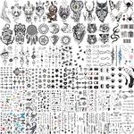 COKTAK 66 Sheets Small Black Animals Temporary Tattoos For Women Men Kids Finger Arm, Tiny Space Moon Halloween Tattoo Stickers Adults Teens Girls Boys Hands, Fake Tattoos That Look Real And Last Long