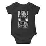 Witty Fashions Daddy Future Lifting Partner - Funny Cute Novelty Infant Creeper, One-Piece Baby Bodysuit (Black, 3 Months)