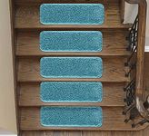 Emmahome Soft Shaggy Carpet Stair Treads NON-SLIP MACHINE WASHABLE Mats/Rugs, Indoor 22x67cm, 30mm Thickness and 100% Increased Yarn (Turquoise, 13)